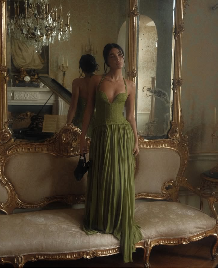 Willow Lace Halter Gown – Moss Green