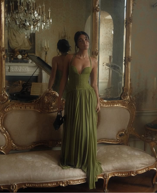 Willow Lace Halter Gown – Moss Green