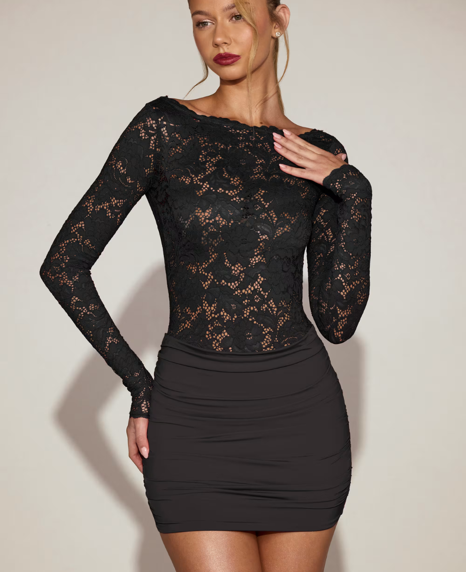 Noir Lace Mini Dress - Midnight Black