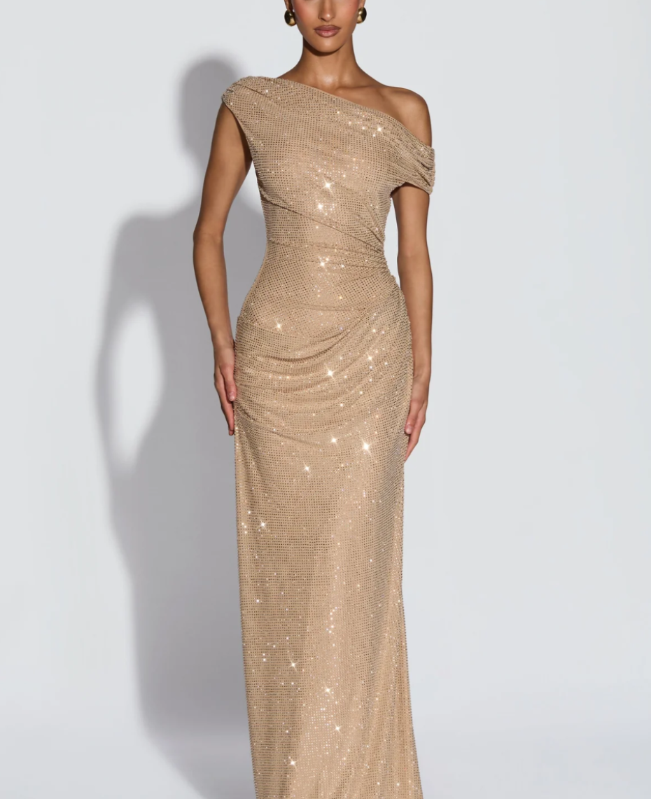 Siren Asymmetrical Gown - Champagne Glow