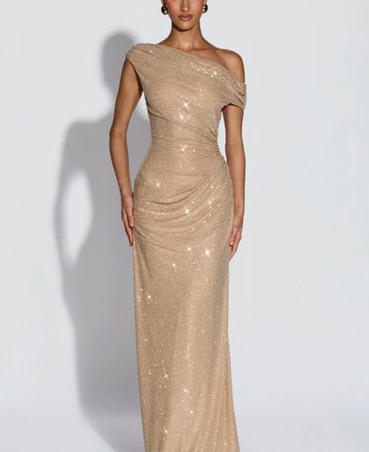 Siren Asymmetrical Gown - Champagne Glow