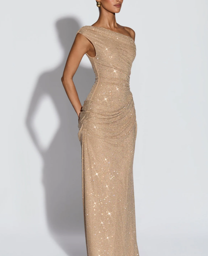 Siren Asymmetrical Gown - Champagne Glow
