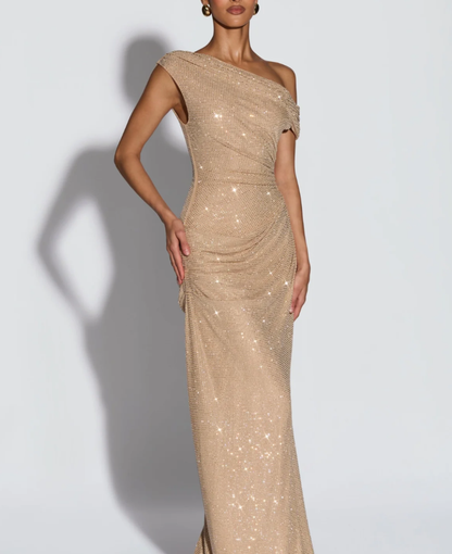 Siren Asymmetrical Gown - Champagne Glow