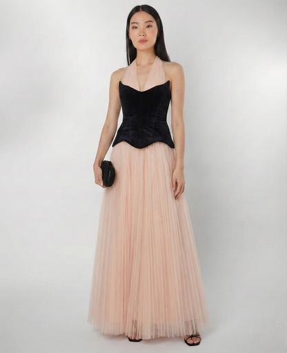 Elara Halter Gown – Blush Noir