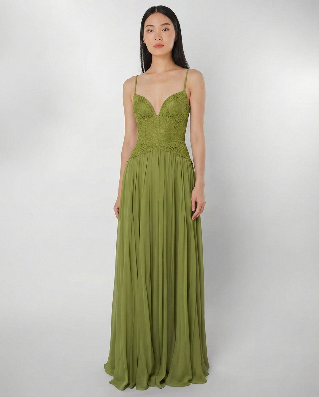 Willow Lace Halter Gown – Moss Green