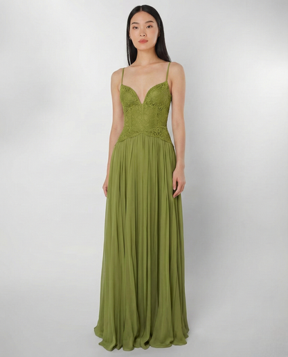 Willow Lace Halter Gown – Moss Green