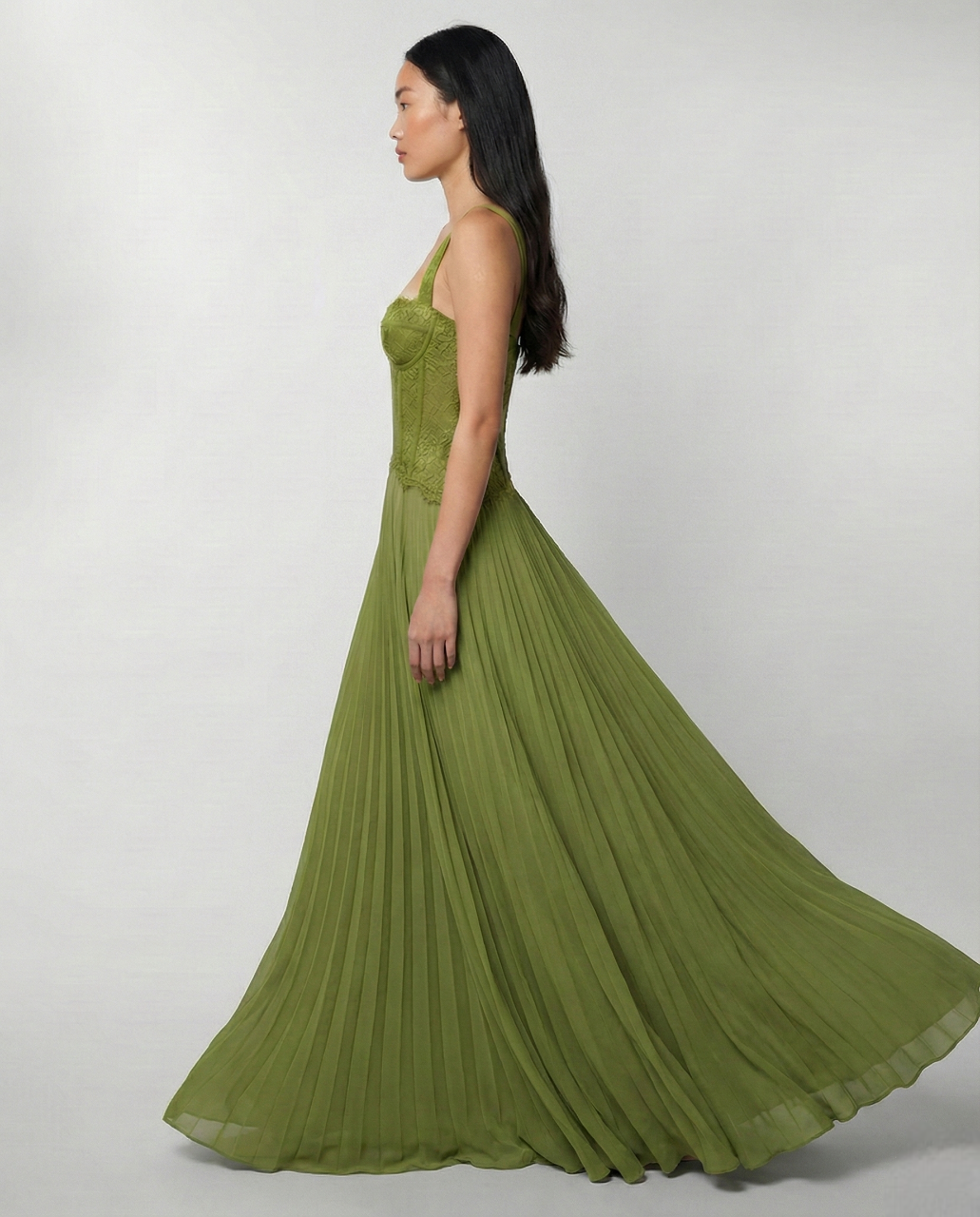 Willow Lace Halter Gown – Moss Green