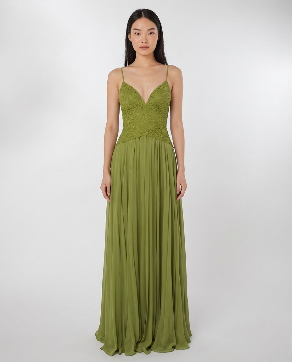 Willow Lace Halter Gown – Moss Green