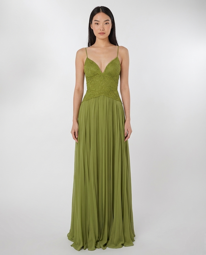 Willow Lace Halter Gown – Moss Green