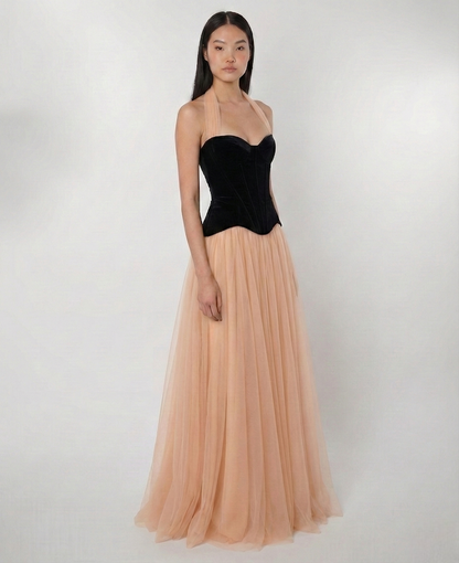 Elara Halter Gown – Blush Noir